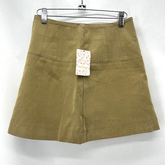 NWT Free People Modern Femme Vegan Leather Mini Skirt Size 4 Green Preppy Boho - Picture 5 of 10